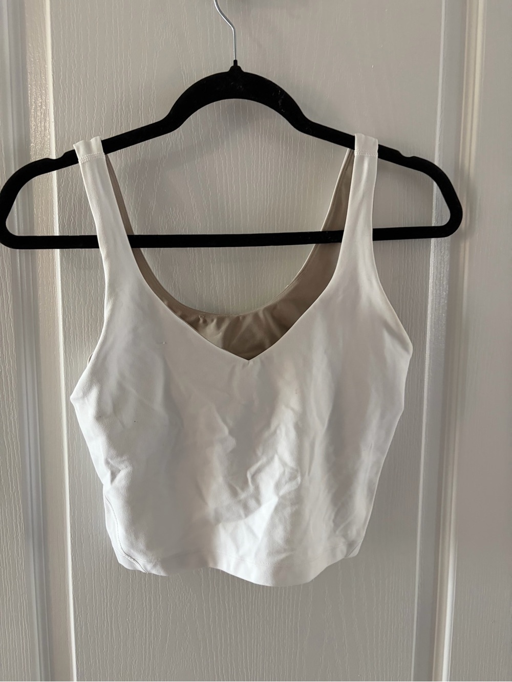 Lululemon White V-Neck Double-Lined Crop Top with Nude Lining size 8